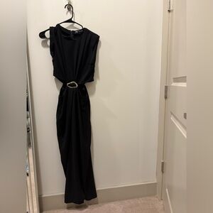 Zara Black Maxi Dress with Gold Buckle & Cutouts on the Waist